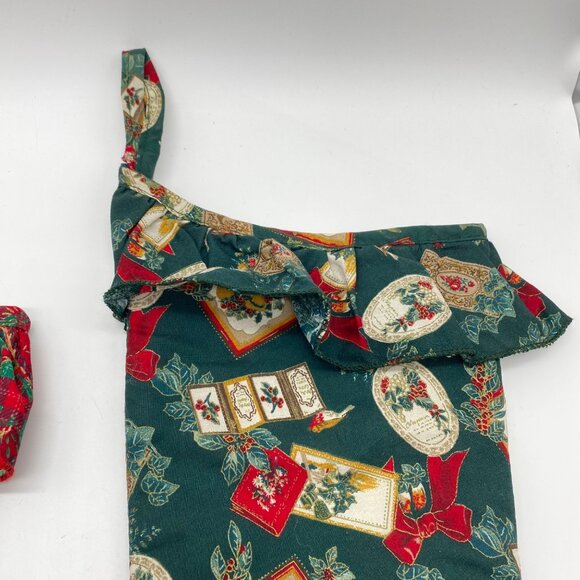 Set Of 2 Fabric Christmas Stockings Holiday Festive Prints Red Green Plaid - Picture 6 of 8